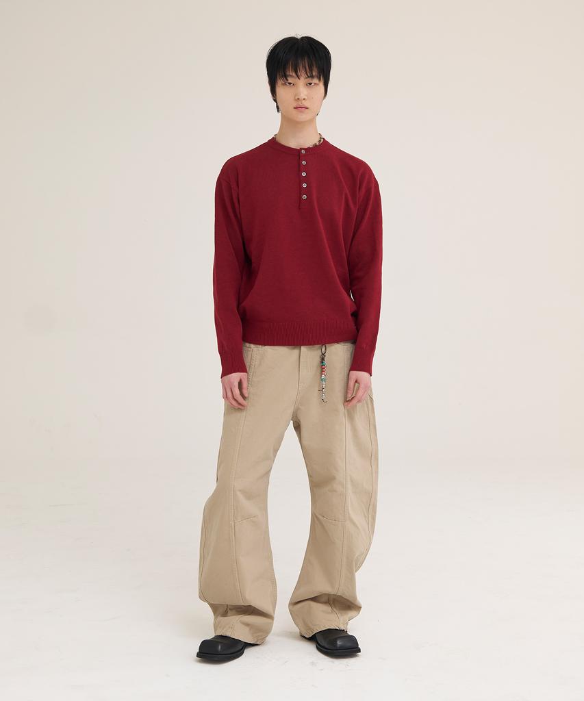 Akesi Andy Soft Henley Neck Knit_Wine