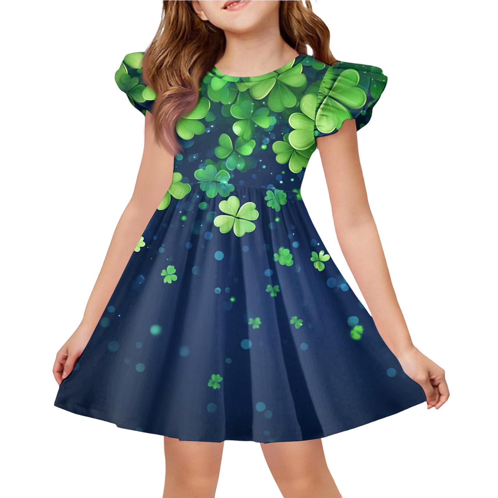 

Летнее платье принцессы для девочек - А-силуэтное платье-футболка Ст. День Патрика 110 армия зеленый