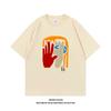 Full Cotton Trend Advanced Sense Ins Style Illustration Printed Short Sleeve Loose Casual Couple With Everything