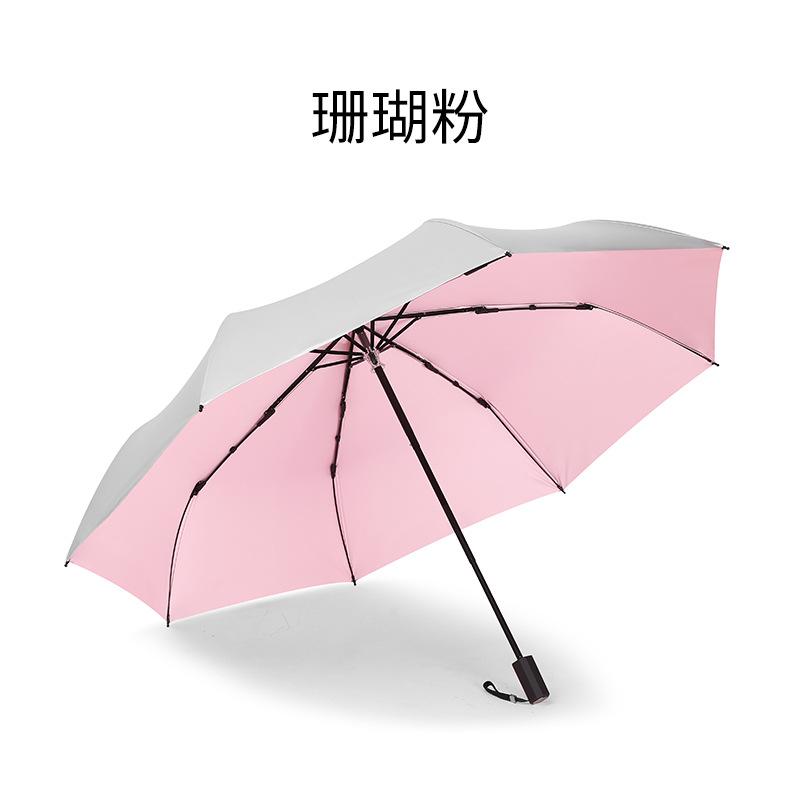 Titanium silver glue three-fold hand open umbrella sunscreen parasol small fresh pocket weather and rain vinyl folding umbrella