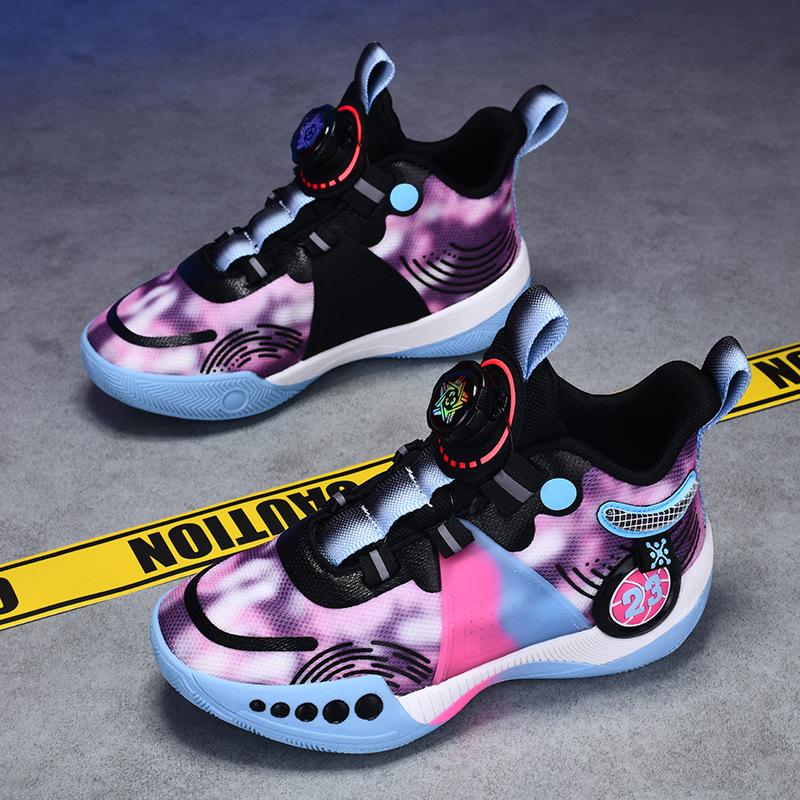 Putian children's mesh basketball shoes summer and autumn boys' actual combat training youth anti-skid rotating buckle running shoes sports