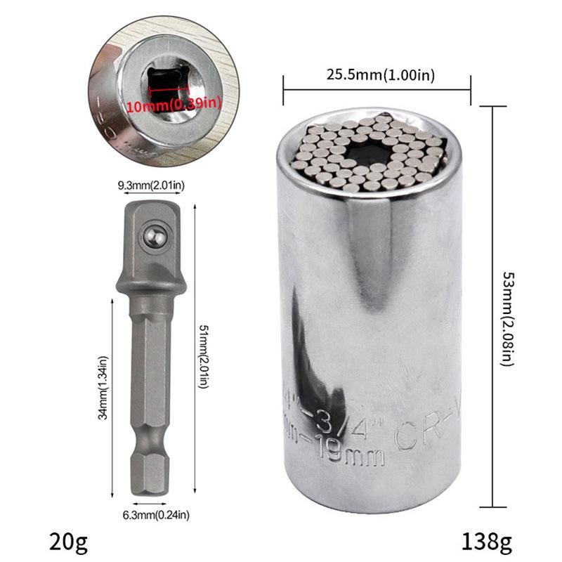 Universal Magic Socket Wrench: 7-19mm Ratchet Head, Chrome Vanadium Steel.