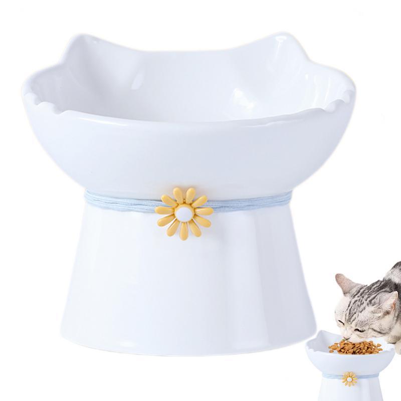 Elevated Cat Bowls Ceramic Cat Raised Food Bowl Tilted Cat Feeding Bowls Anti Vomit Cat Food Dish Whisker Friendly Pet Feeder