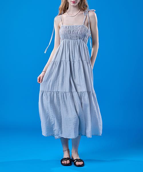 Collet Daisy Rustling Ribbon Summer Frill Layered Sleeveless Dress [Gray] Kcl.