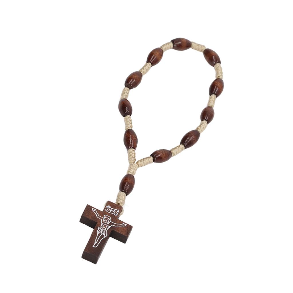 Wooden Rosary Small Portable Strong Wood Crucifix Style Hand Carved Catholic Rosary for Baptism