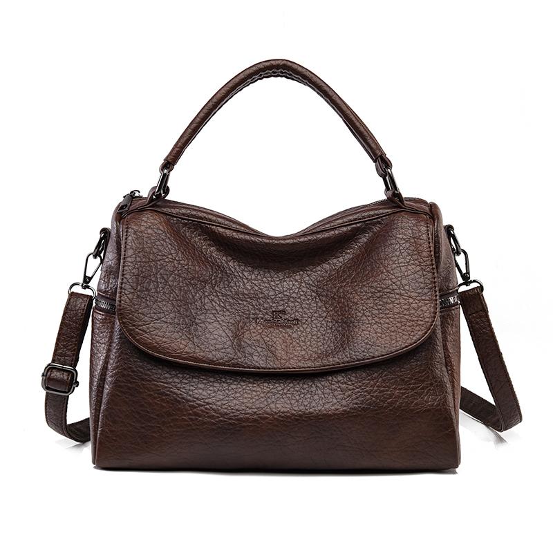 Vintage Soft Leather Handbag For Women Small Capacity Multi-Pocket Tote Bag 3-Way Convertible Shoulder Crossbody Bag, Casual Daily Commuter Hobo Bag