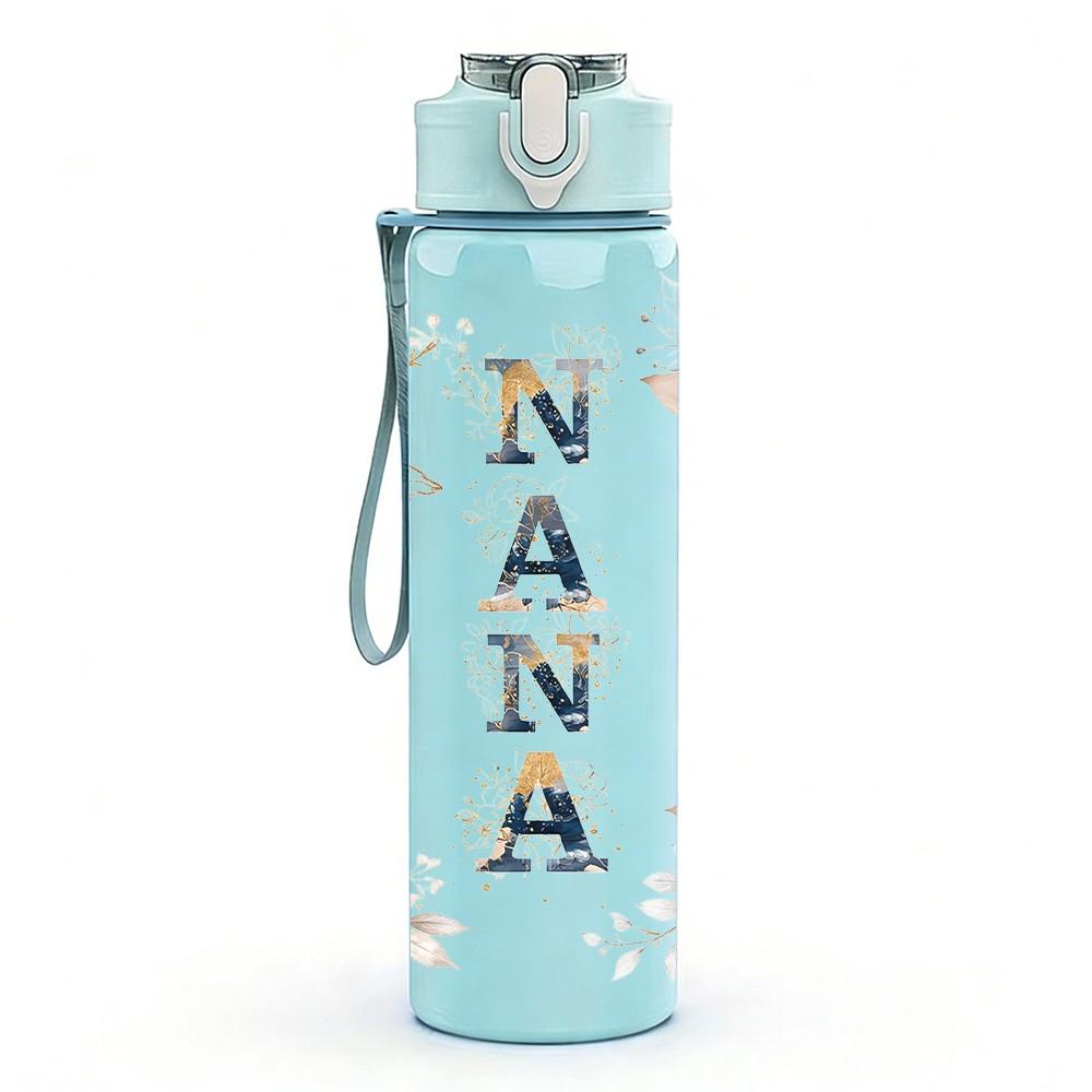 1PC Nana Boho Floral Lettering Quote Art 750ml Color Plastic Sports Water Bottle Leakproof Flip Straw Lid Suitable for Sports Office Home Use