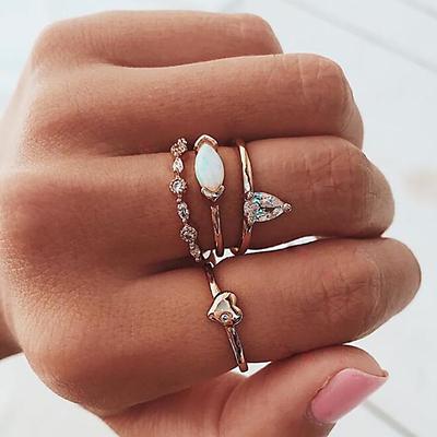 Love Zircon Diamond Joint Ring Combination 4-Piece Ring Set Female