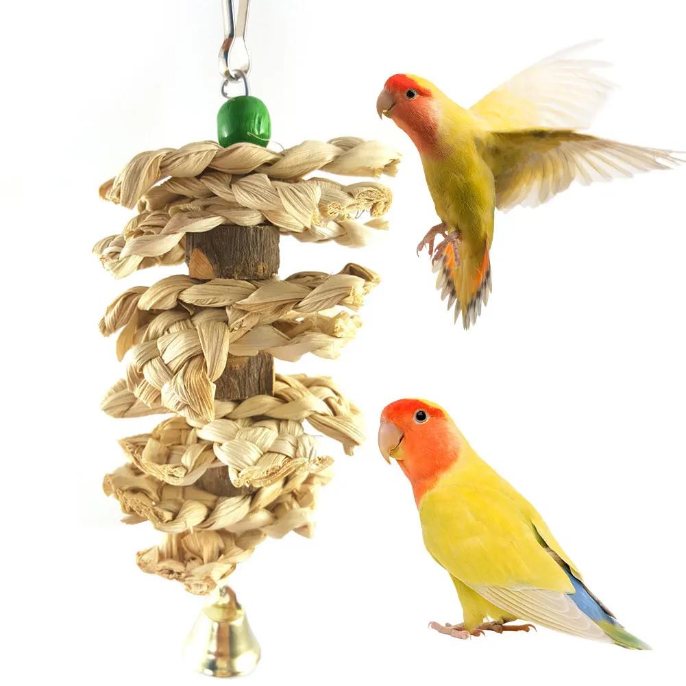 Pet Parrot Birds Natural Grass Woven Cuttlebone Cuttlefish Bone Chewing Toy Hanging Cage Swing Climb Pendant Bird Supplies