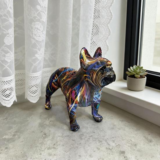 Graffiti French Bulldog Figurine Hand-Painted Artistic Dog Statue Resin Sculpture Living Room Office Home Desk Decoration Ornament