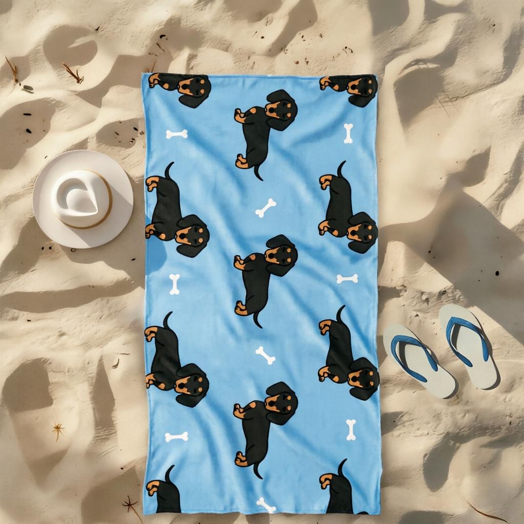 1 Stück Cartoon Dackel Strandtuch, Schnelltrocknend Hautfreundlich, Mehrere Größen, Leicht Sandabweisend, Ideal für Pool Camping Strand