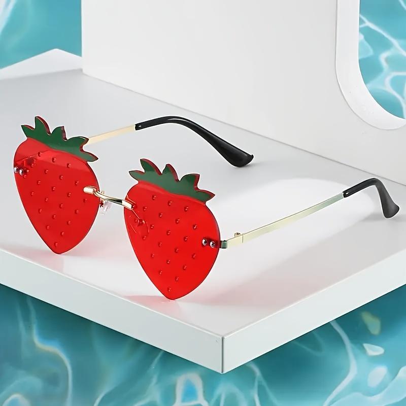 Strawberry Rimless Fashion Sunlasses Cute Candy-Colored Eyewear For Beach Parties And Dance Events Perfect Choice