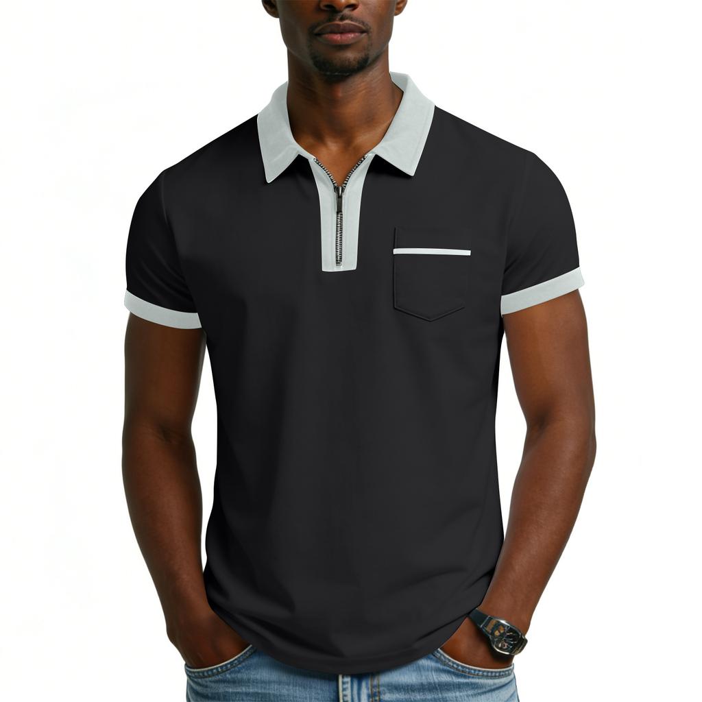 Men's Short Sleeved Casual Sports Shirt With 1/4 Zipper And Pocket