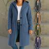 2025 New Women's Woolen Jacket Autumn Winter Windbreaker Long Sleeve Button Hooded Simple Style