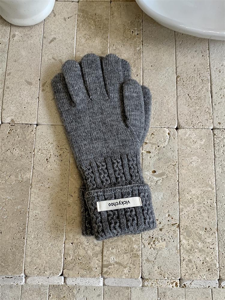 Women's Pink Wool Blend Knitted Gloves - Korean Style Cute Windproof Winter Cycling Gloves