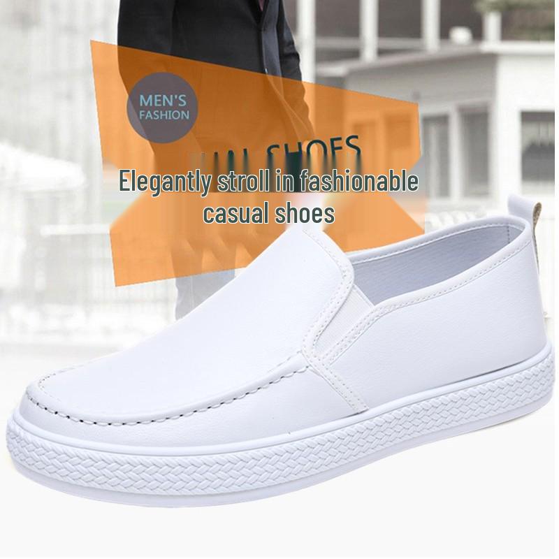 White Men's Slip-Resistant Waterproof Leather Nursing Shoes for Students