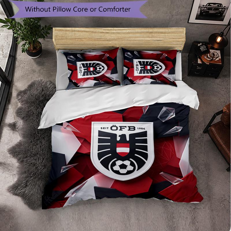 Austria Football Pattern 3 Pieces Bedding Set Soft Microfiber Duvet Cover with Pillow Cases for Bedroom