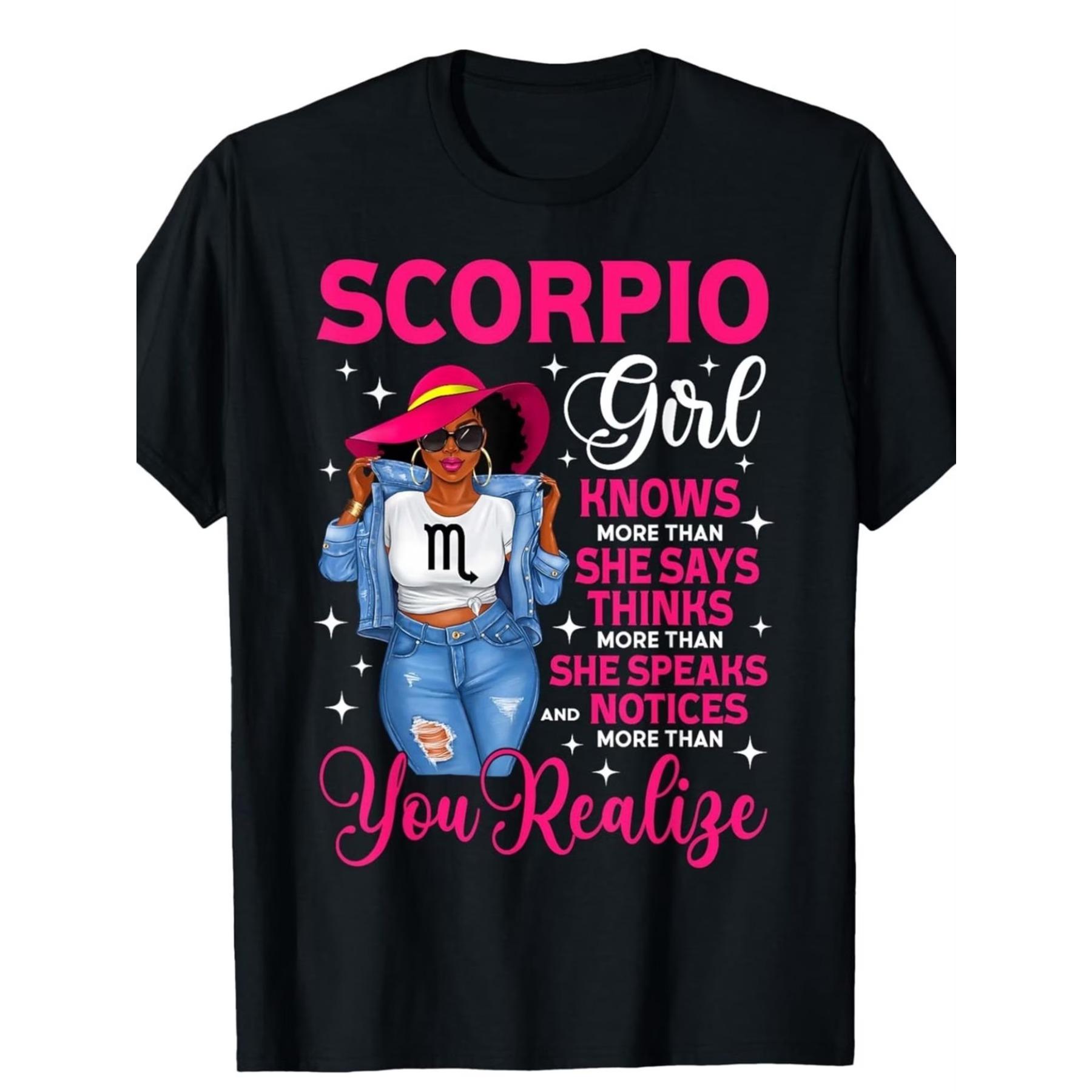 Women S Scorpio Zodiac Graphic T-Shirt - Bold Pink Astrology Tee with Scorpio Woman Traits, Soft Stretch Shirt S чёрный