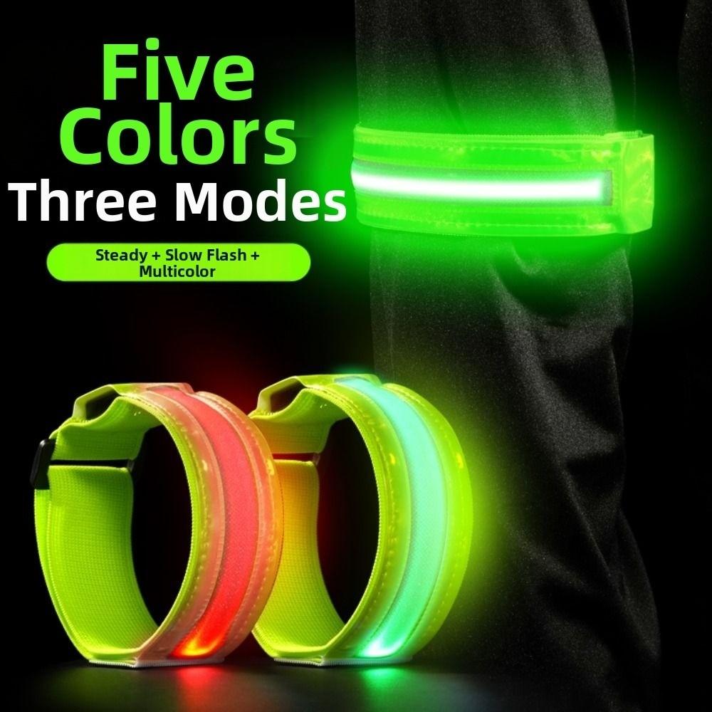 2Pcs Safety Luminous Arm Band 3 Modes Night Reflective Armband LED Light Armband Cycling Activities
