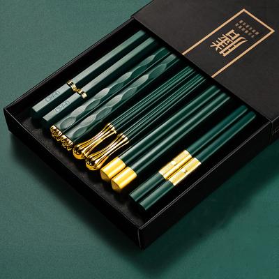 5 paia di bacchette cinesi giapponesi in oro verde che mangiano cibo bastoncini di sushi bacchette coreane in lega riutilizzabili set stoviglie da cucina sane