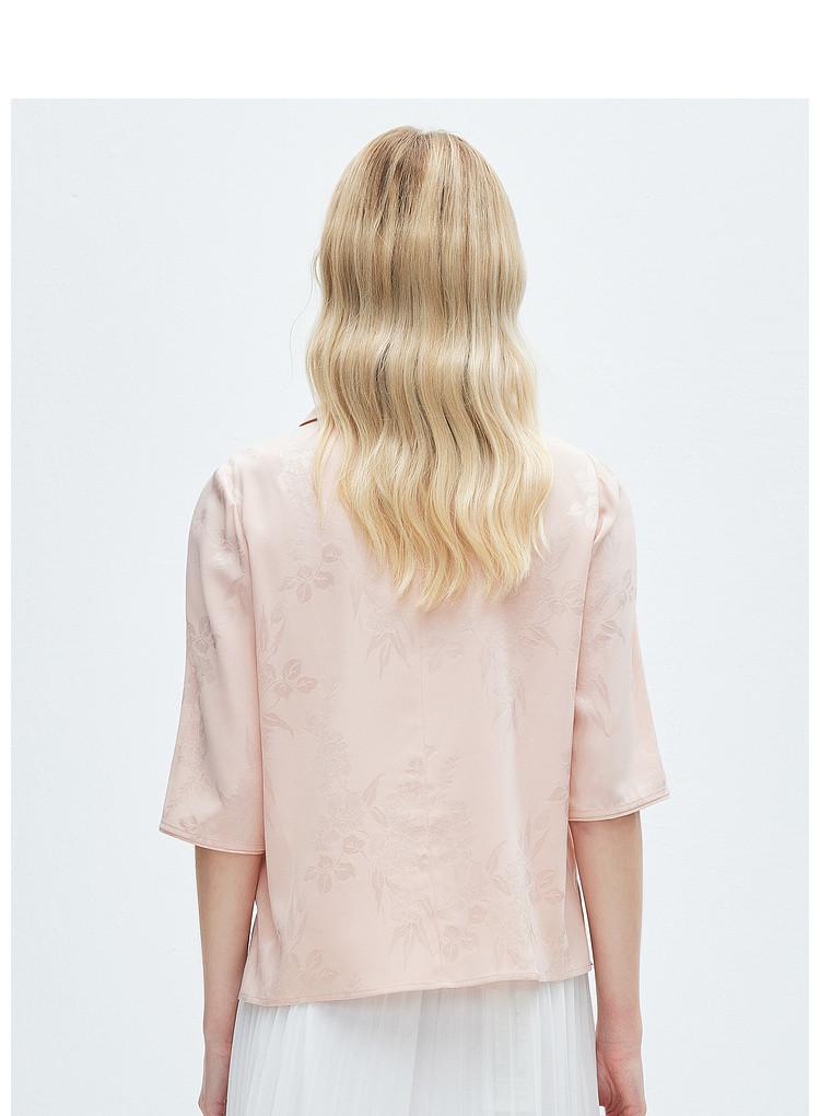 19mm stretch jacquard] Spring and summer round neck sweet temperament, anti-aging mulberry silk shirt for women