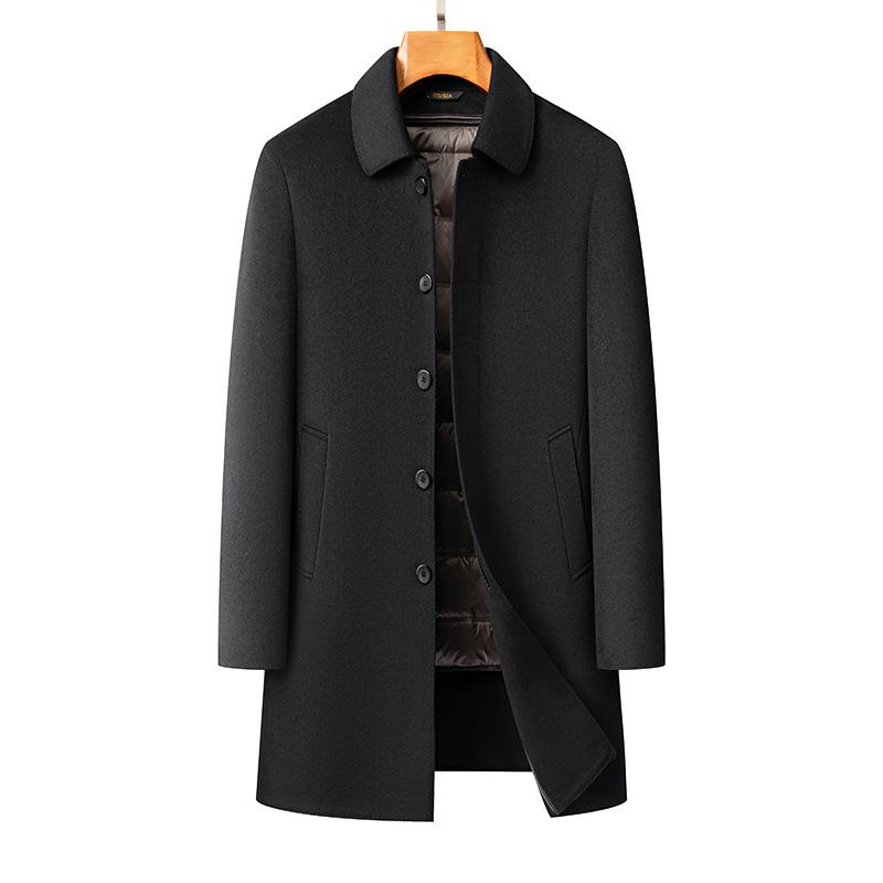 New Men's Lapel Wool Coat with Detachable Duck Down Liner - Business Casual, Autumn & Winter