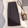 Thickened Wool Plaid High Waist A-line Midi Skirt for Women - Autumn/Winter Over-the-Knee Bodycon Skirt