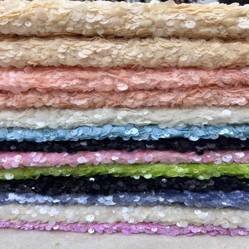 5+7+9mm Sequins Lace Fabric Fashion Design Handmade Embrordered Net Lace with Full Sequin Fabric for Party Evening Dress Cloth