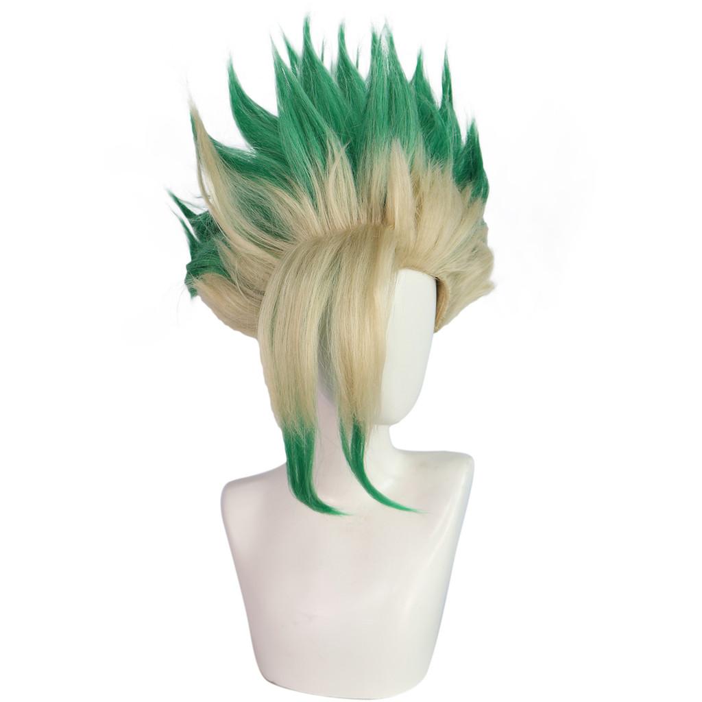 Dr Stone Ishigami Senkuu Cosplay Wig With Green Gradient Short Hair For Character Role Play