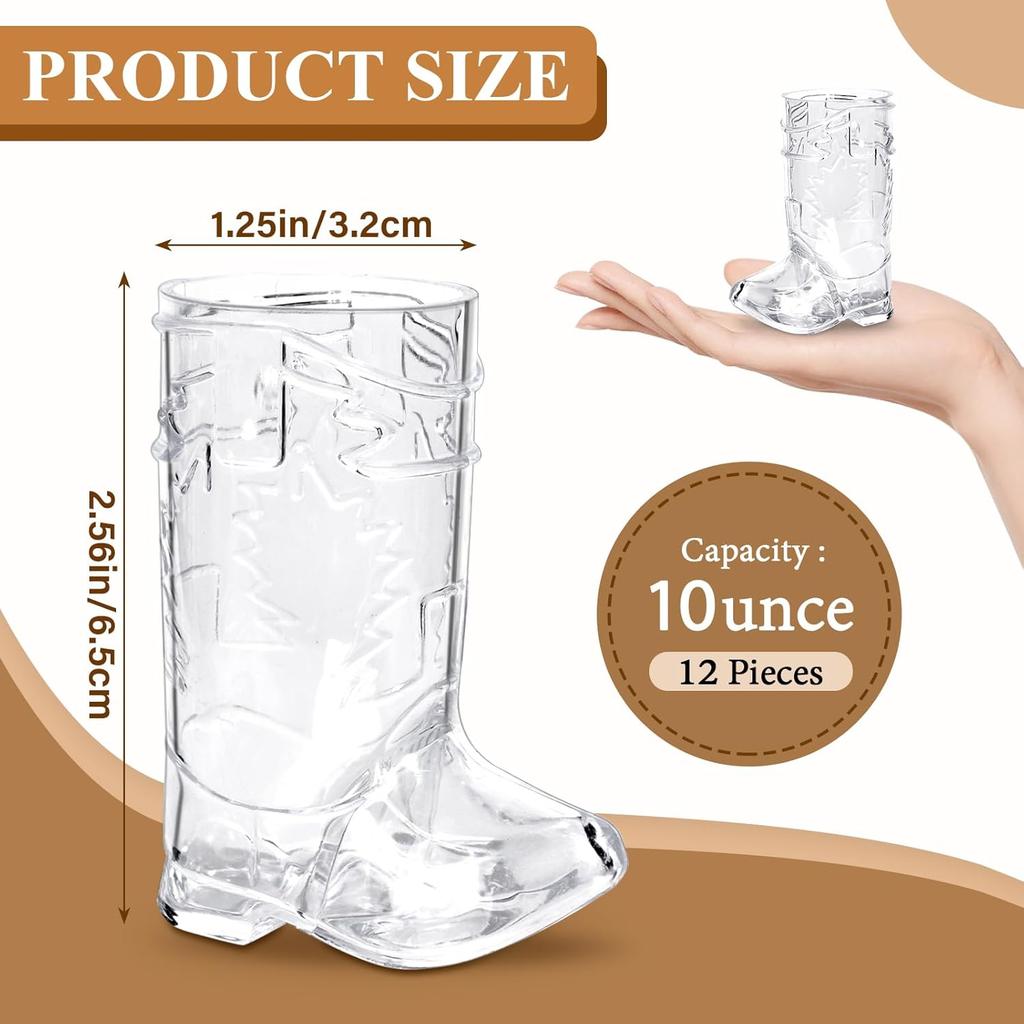 10PCS Cowboy Boot Shot Glasses 1 Oz Mini Plastic Boot Shot Glass, Reusable Plastic Boot Cups for Cow Western Theme Party Supplie