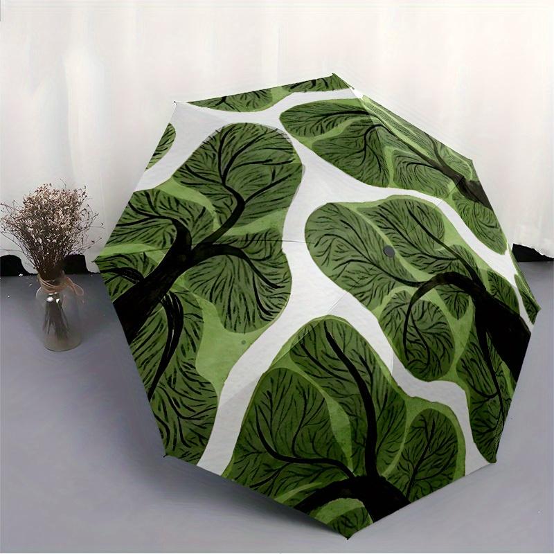 1pc Leaf Vein Automatic Open/Close Umbrella with Windproof, Functional Design, 8-Rib Sturdy Canopy