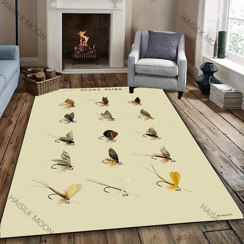 3D Fish Bait Pattern Carpet Bedroom Floor Living Room Bed Office Mat, Non-slip Exquisite Home Decor Durable Machine Washable Rug