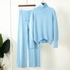 Women's Autumn and Winter Solid Colour High Neck Knitted Sweater Wide Leg Pants Two Piece Set