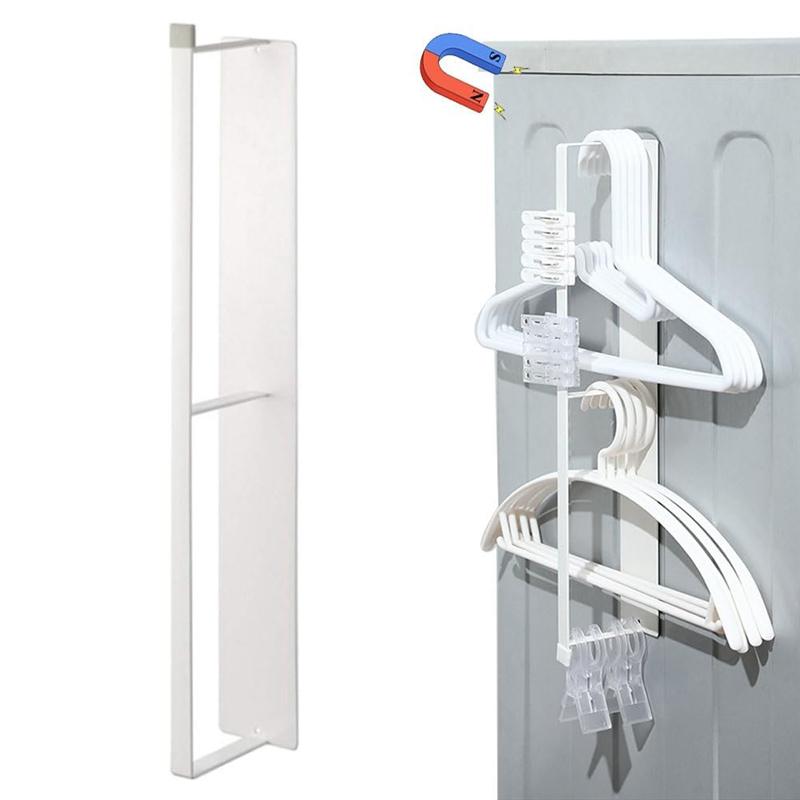 ABWR-Magnetic Clothes Hanger Dryer Side Hanger, Laundry Room Organization And Storage Hanger Rod Rack