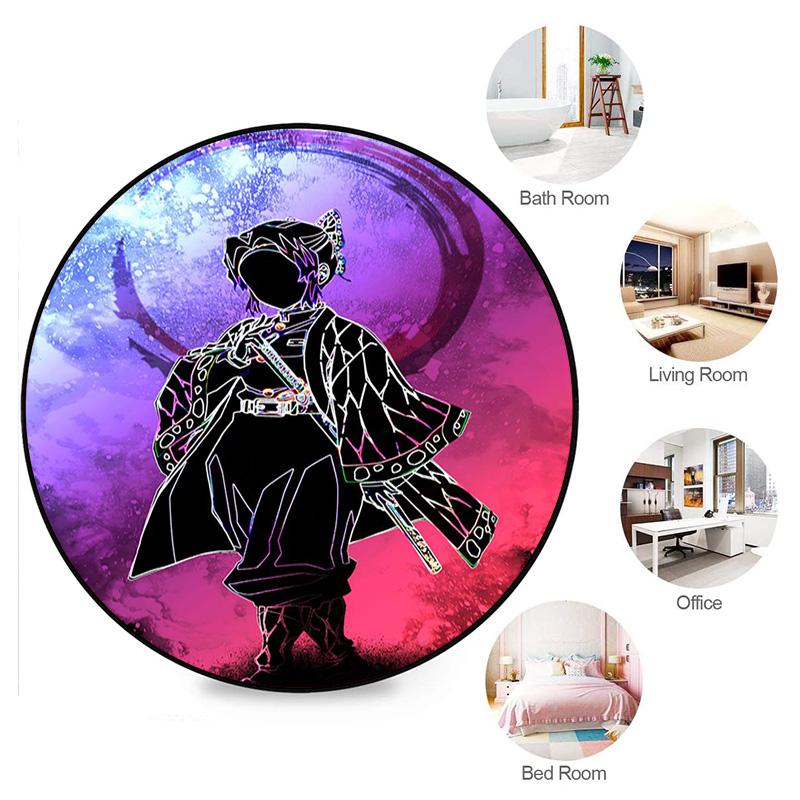Classic Japanese-style Cartoon Demon Slayer Round Rug, Home Soft Decorative Anti-slip Yoga Mat and Chair Mat, Outdoor Floor Mat Carpet K17