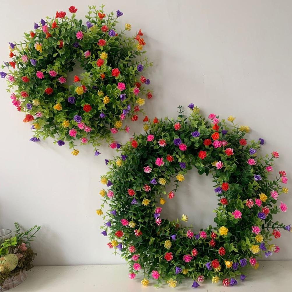Colorful Spring Summer Wreath Farmhouse Colorful Cottage Wreath Artificial Flowers Wreath Decor for Front Door Wall