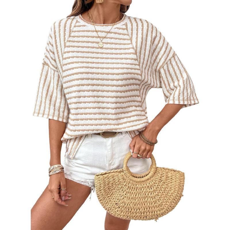 2026 Summer New TK Women's Round Neck Pullover Simple Versatile Striped Short Sleeve T-Shirt