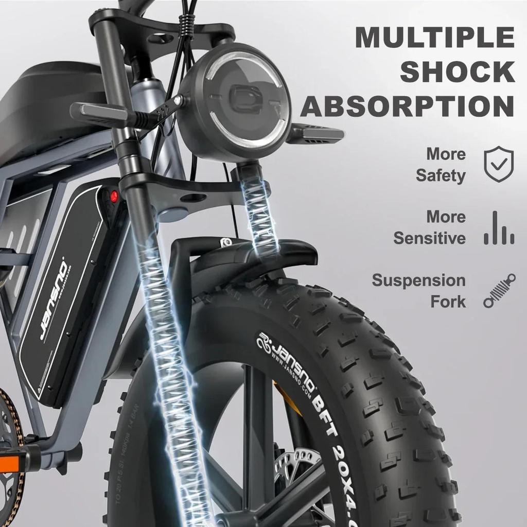 Jansno X70 20Inch Fat Tire Electric Bicycle 750W 48V 34AH Dual Battery 30MPH 80km/120km City Commuter Electric Bike for Adults