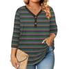 Womens 3/4 Length Sleeve Tops Plus Size Button Down V Neck Shirts Blouses Casual Printing Loose