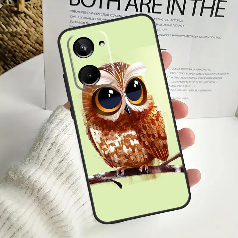 Cute Owl Cartoon Case For Realme C55 C53 C51 C35 C33 C30 C67 C21Y C25s C15 9 10 12 11 Pro Plus GT Neo5 Cover