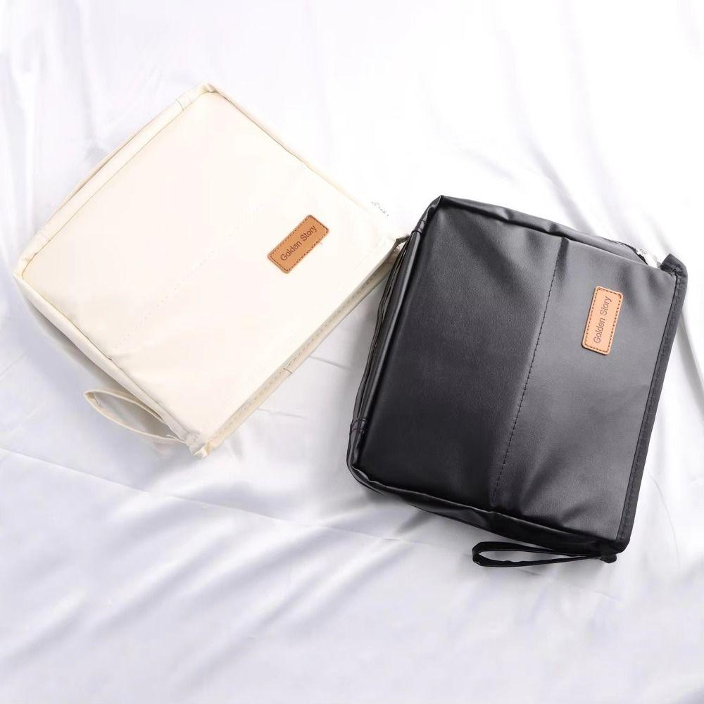 Portable Cosmetics Storage Bag Solid Color Vertical Travel Makeup Organizer Multi-Layer PU Cosmetic Organizer Outdoor