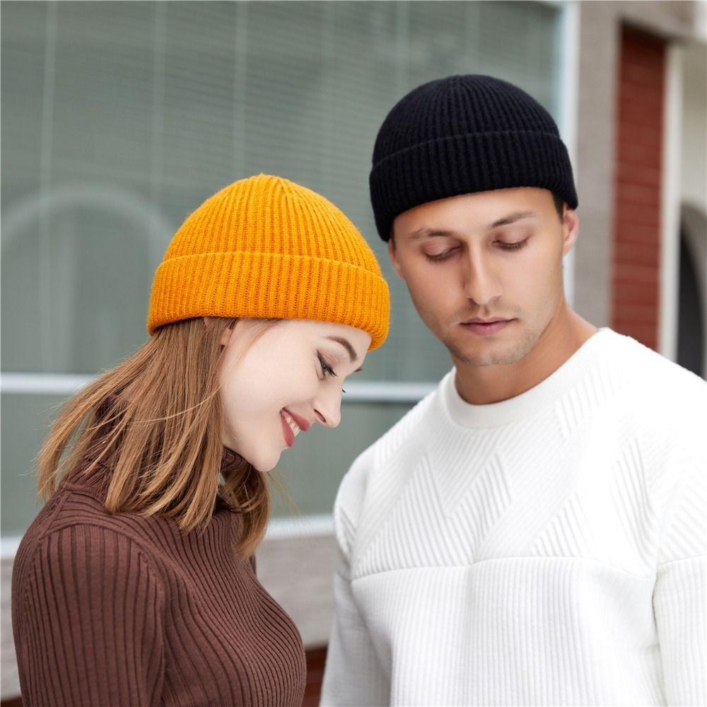 Einfache Strickmütze Slouchy Skull Skimütze Klassische Umschlagmütze für Männer Frauen
