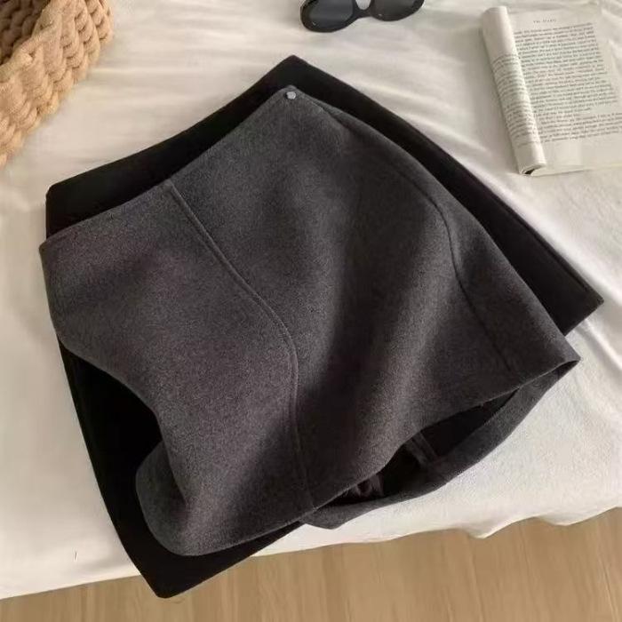 

Korean Retro Wool Blend High Waist A-Line Skirt - Anti-Exposure, Hip-Hugging, Slim Fit for Autumn/Winter. S 65-95 lbs