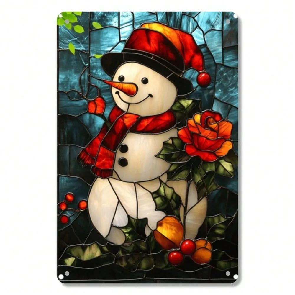 

Vintage Tin Sign Snowman Wall Art Metal Decor Holiday Home Outdoor Aluminum 20x30cm