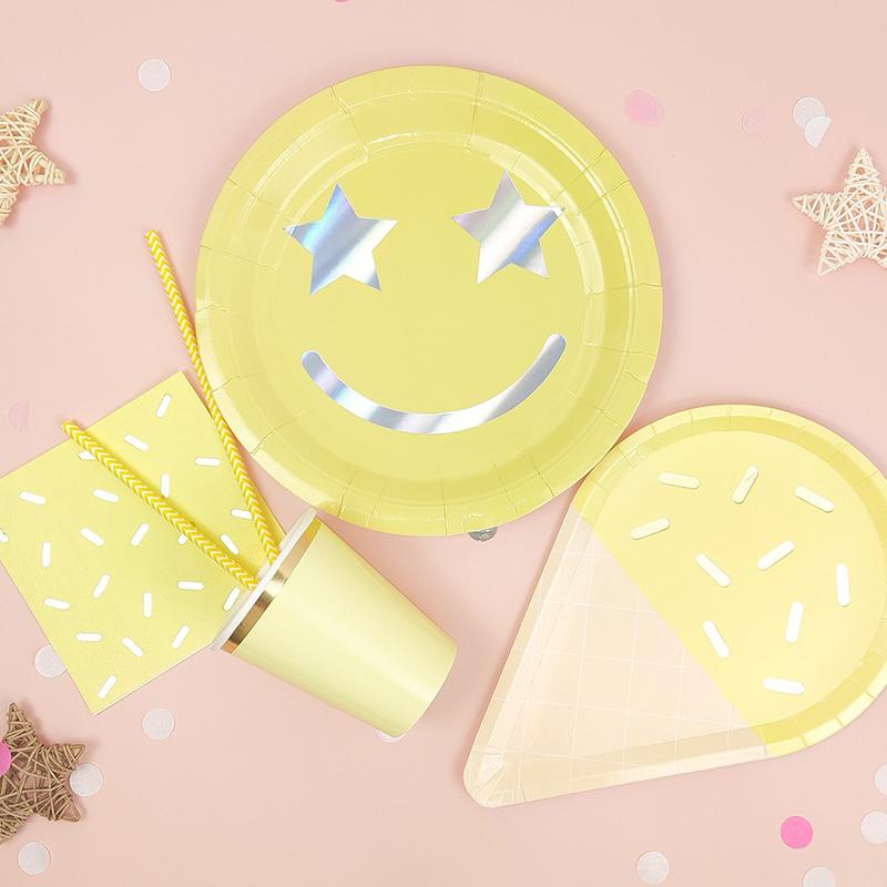 8pcs Mix Color Star Smiling Expression 9inch Plates Birthday Party Decorations Tableware Set Smiling Theme Baby Shower Events