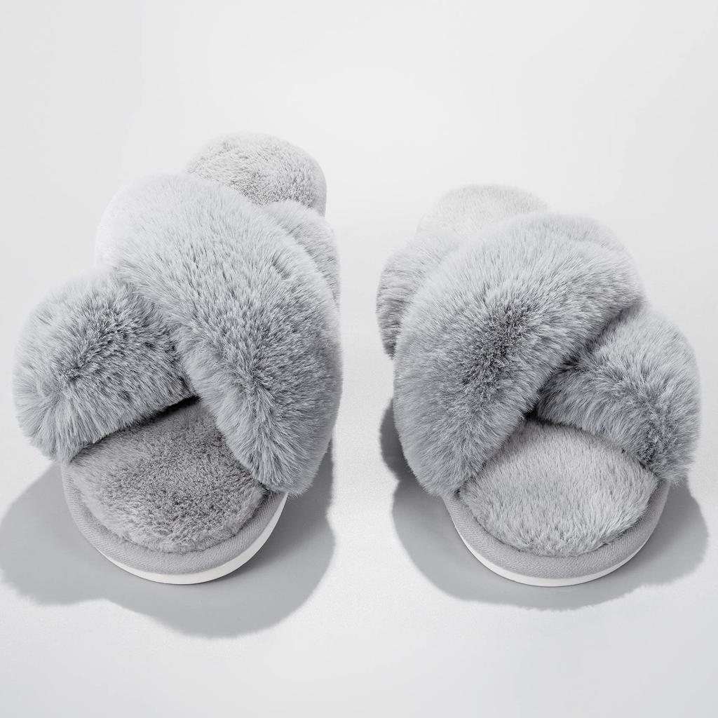 Fashion Comwarm Winter Fluffy Fur Slippers Women Fashion Plush Fuzzy Slippers Indoor Open Toe Flats Cotton Shoes House Furry Slippers