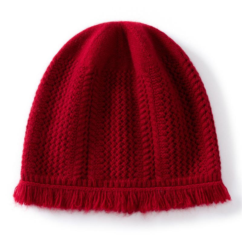 Winter cashmere pile hat men's and women's niche versatile fringed knitted pullover hat warm ear protector cold hat shows small face