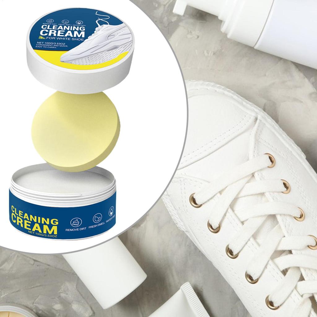 100g White Shoes Cleaning Cream Stains Remover Shoes Whitening All-Purpose Cleansing Cream With Wipe Sponge For Shoes Sneakers