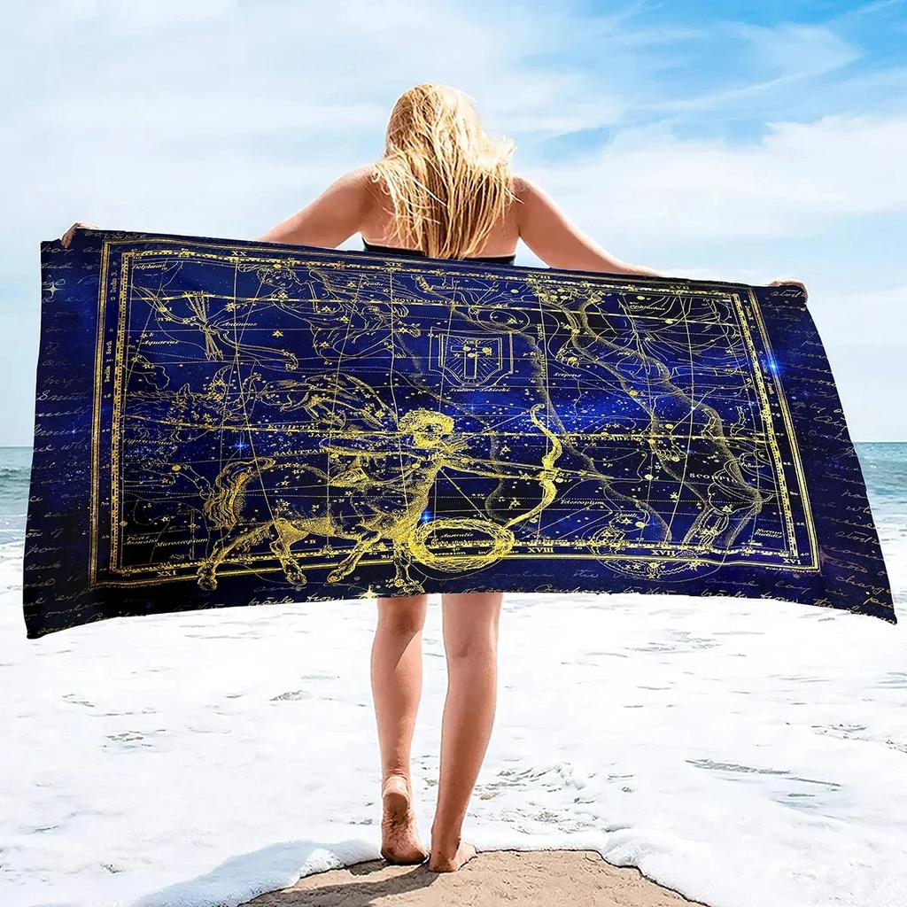 12 Constellations Beach Towel Microfiber Sand Free Mysterious Galaxy Bath Towel Quick Dry Swimming Pool Spa Travel Sport Towels