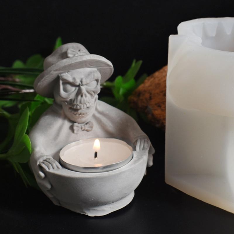 Halloweens Silicone Candle Mould With Witch Skull and Wizard Robe Designs for Crafting and Home Decoration